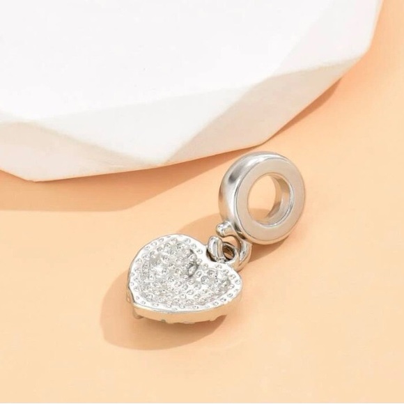 💐💖Dainty Heart with Flowers /Silvertone Charm* Pandora STYLE*  1 Pc  NWT - Picture 7 of 8